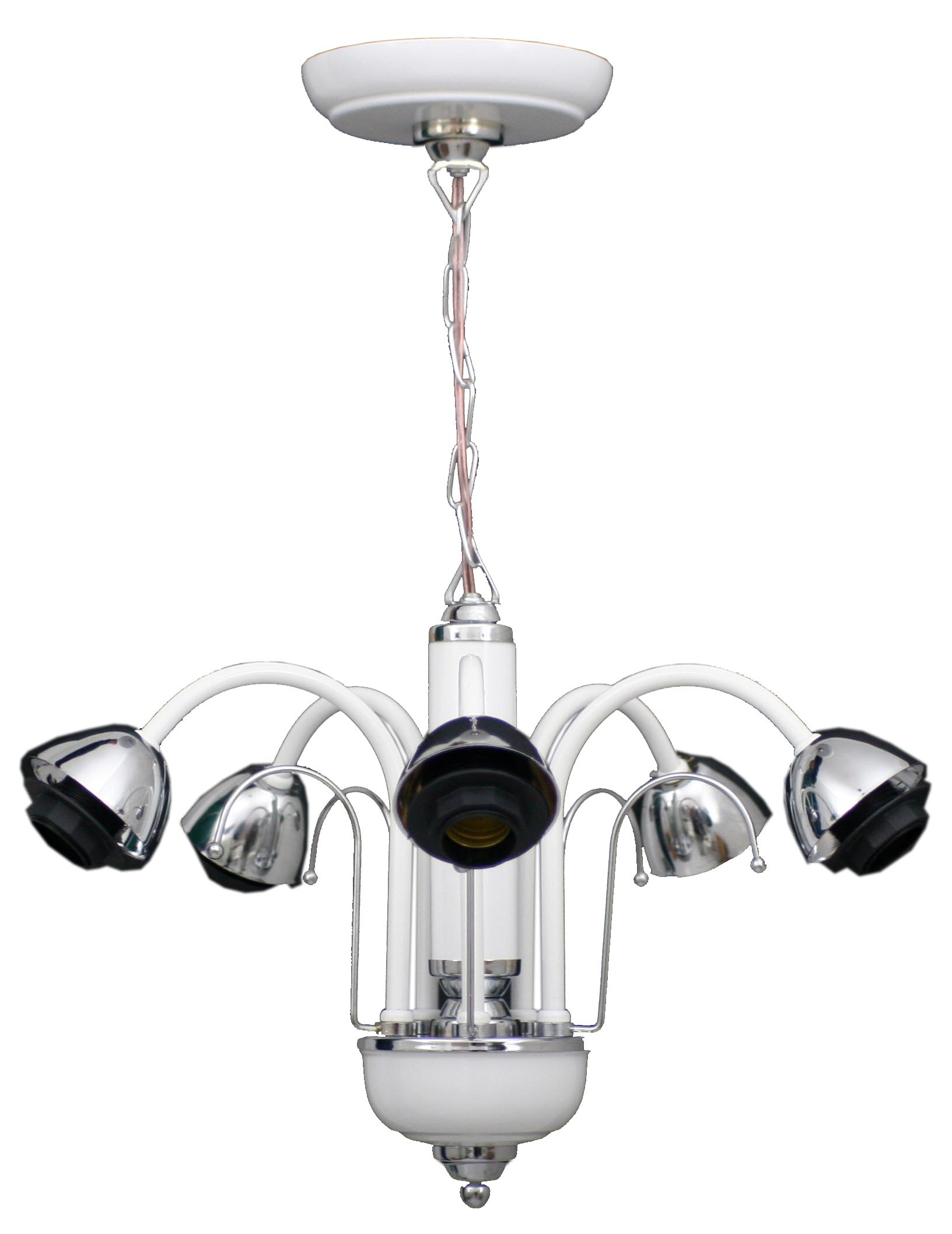 Lustre Artemis Branco Com Acabamento Cromado Com Corrente /5 Sem Tulipas