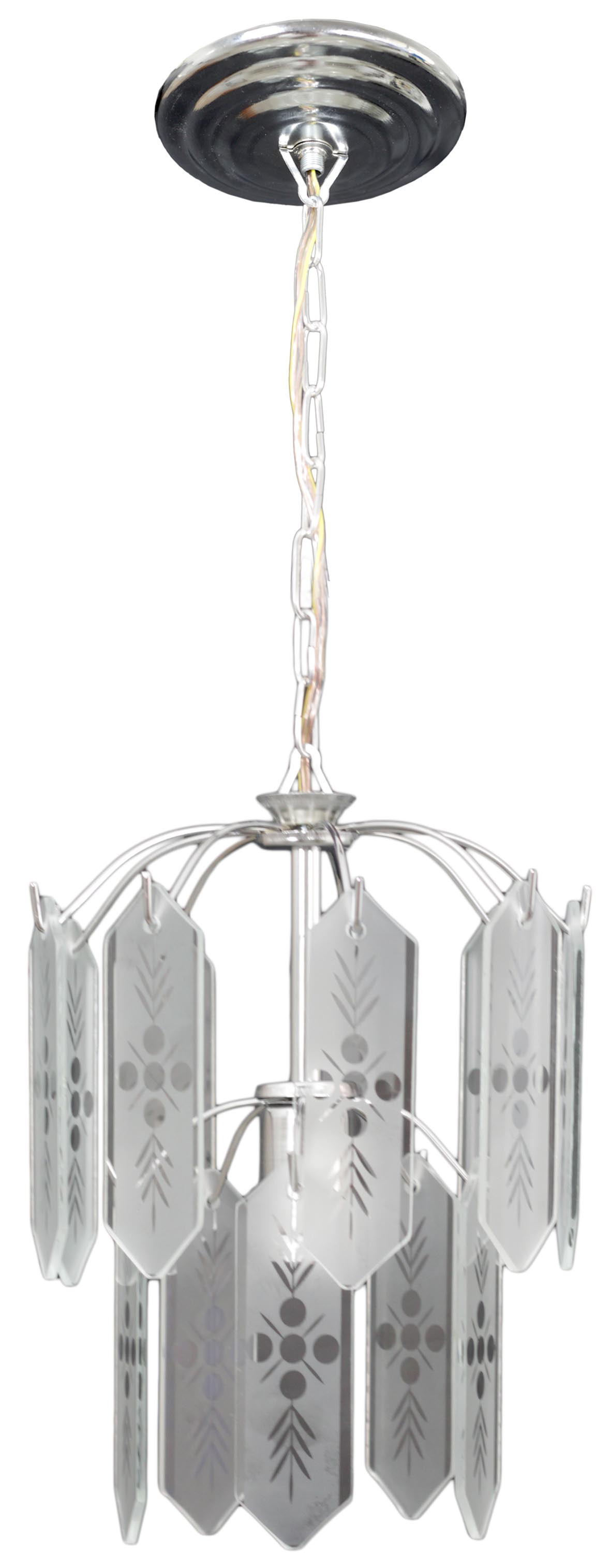 Lustre Aranha Cromado Com 14 Placas de Vidro Fosco