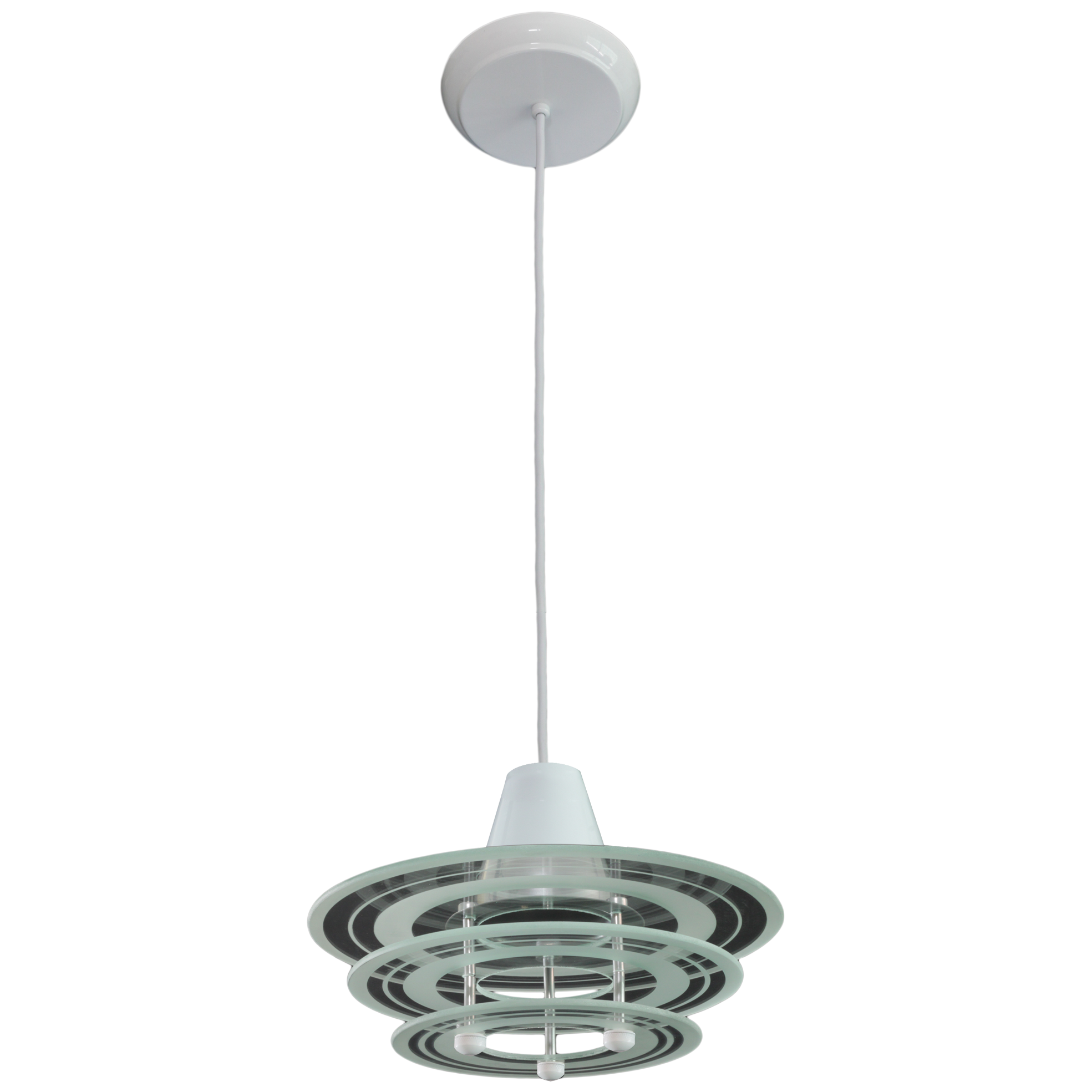 Lustre Pendente Branco Round 3 Vidros Redondos Filetados Sala Quarto