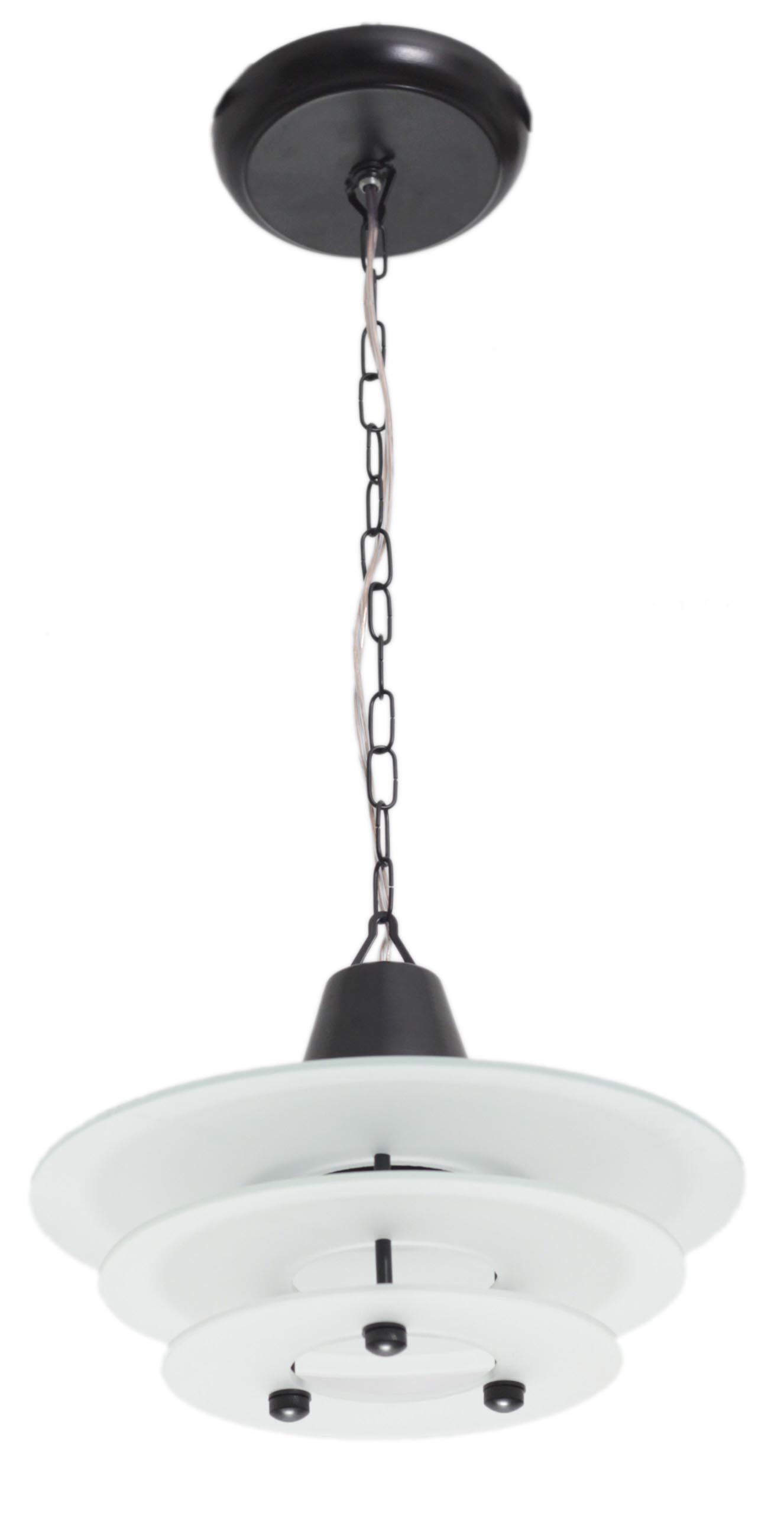 Lustre Round Preto Chain Com 3 Vidros Redondos Foscos