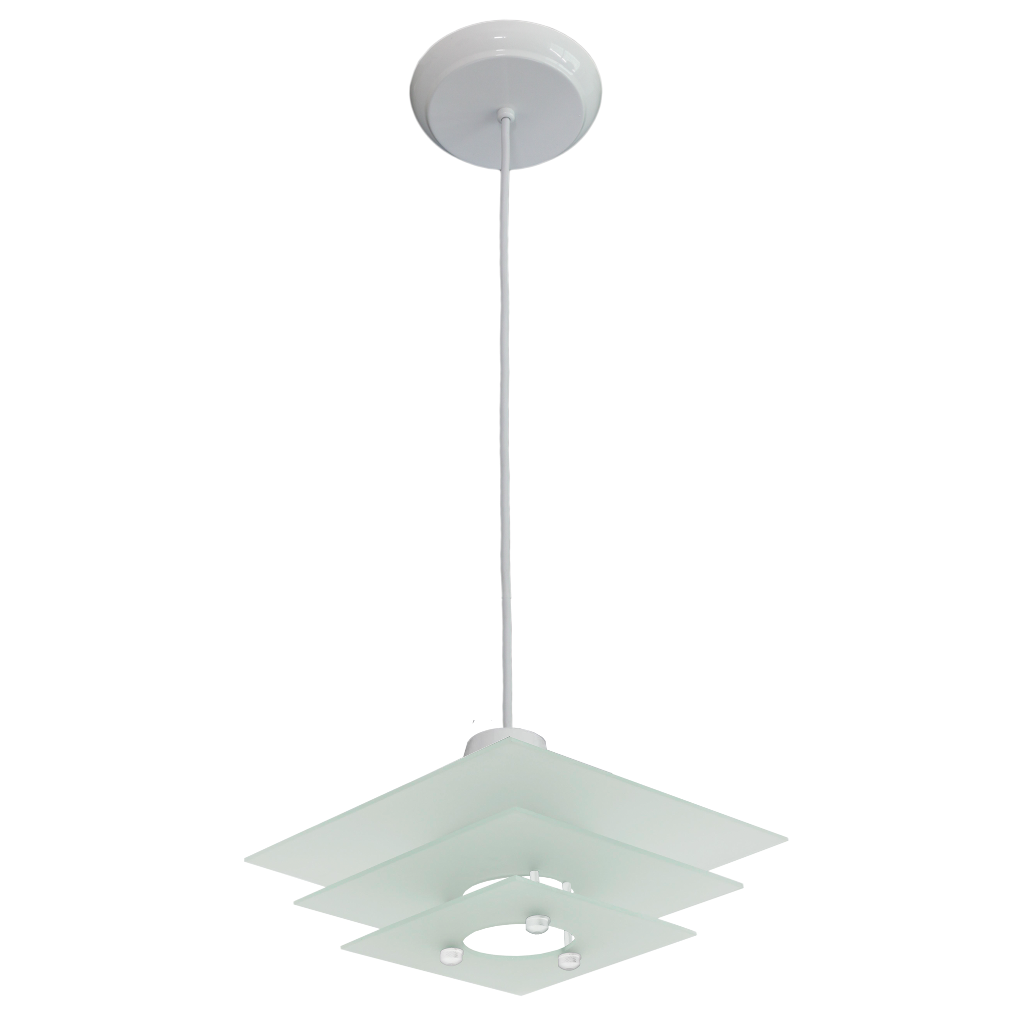 Lustre Pendente Branco Square 3 Vidros Quadrados Foscos Sala Quarto