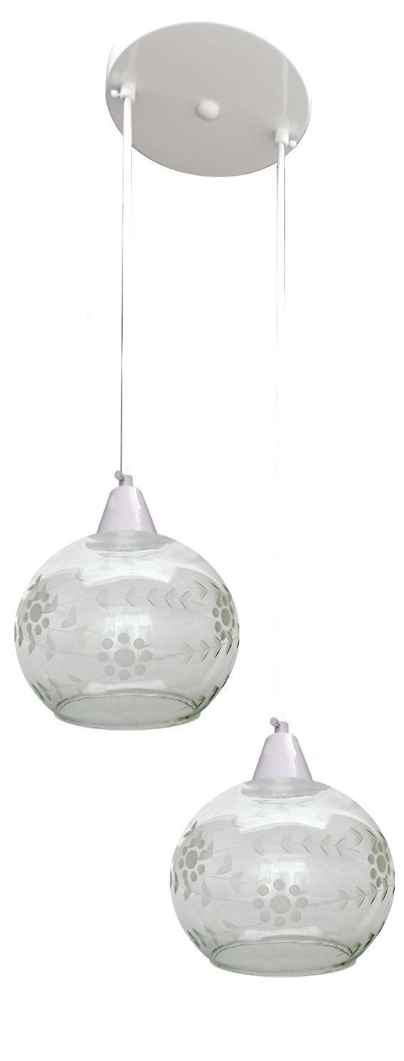 Pendente Art Aluminio Branco com 2 Bolas Americanas Transparentes Lapidadas
