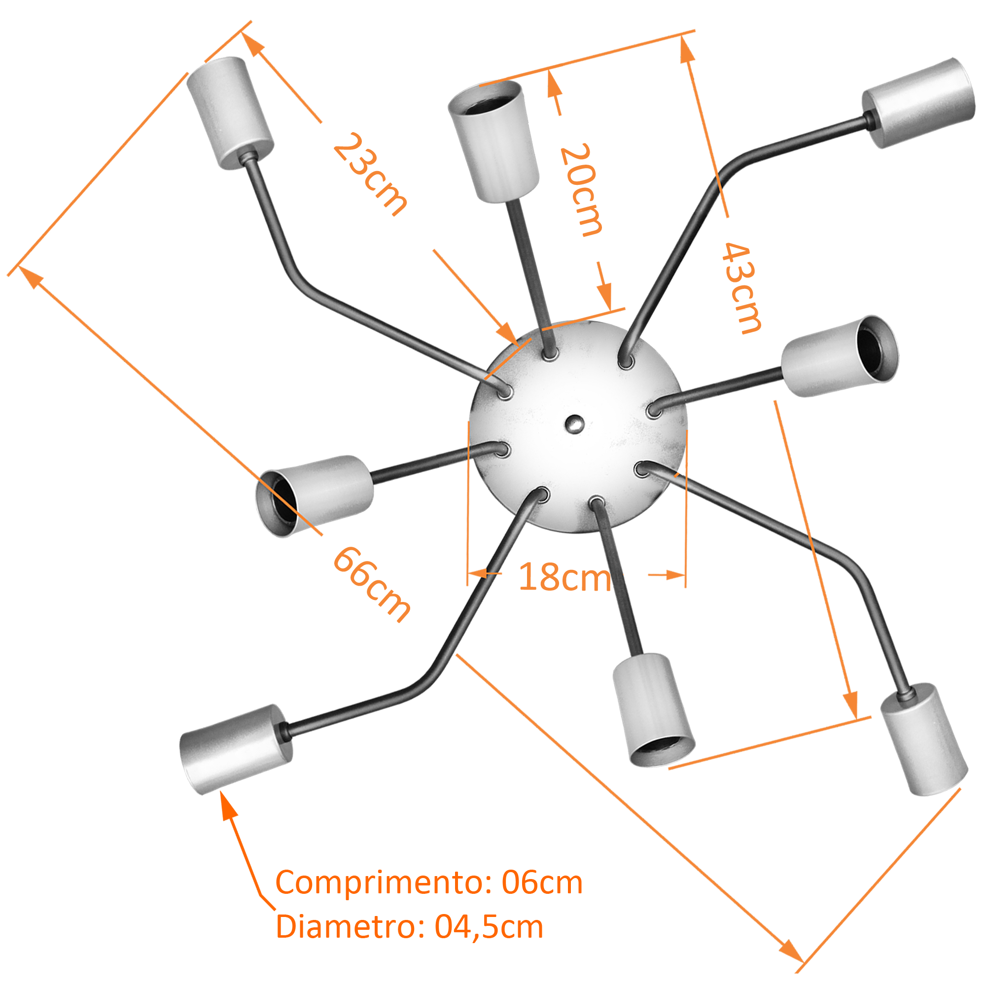 Lustre Sputnik Andromeda Preto Com Cobre Com 8 Bracos                                               