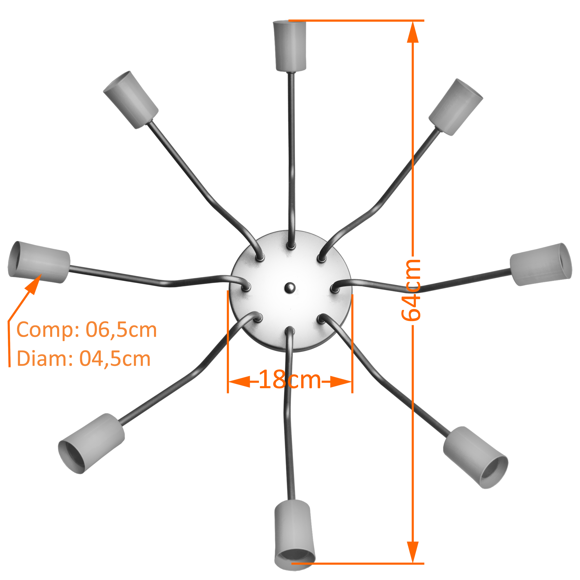 Lustre Sputnik Sirius Preto Com Preto com 8 Bracos                                                  